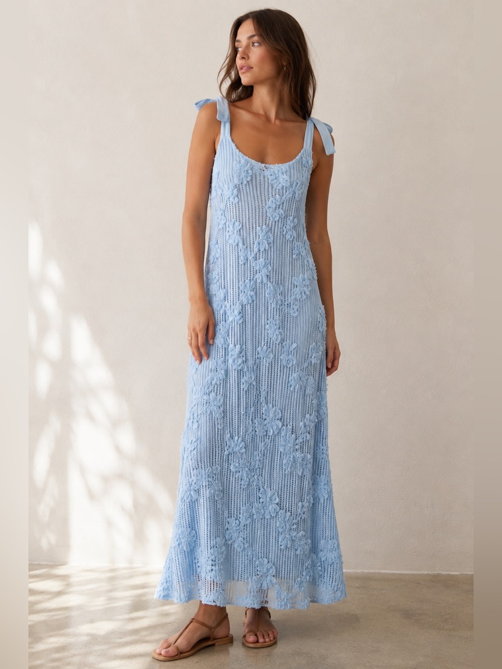 En Saison Sky Blue Floral Maxi Dress Size M